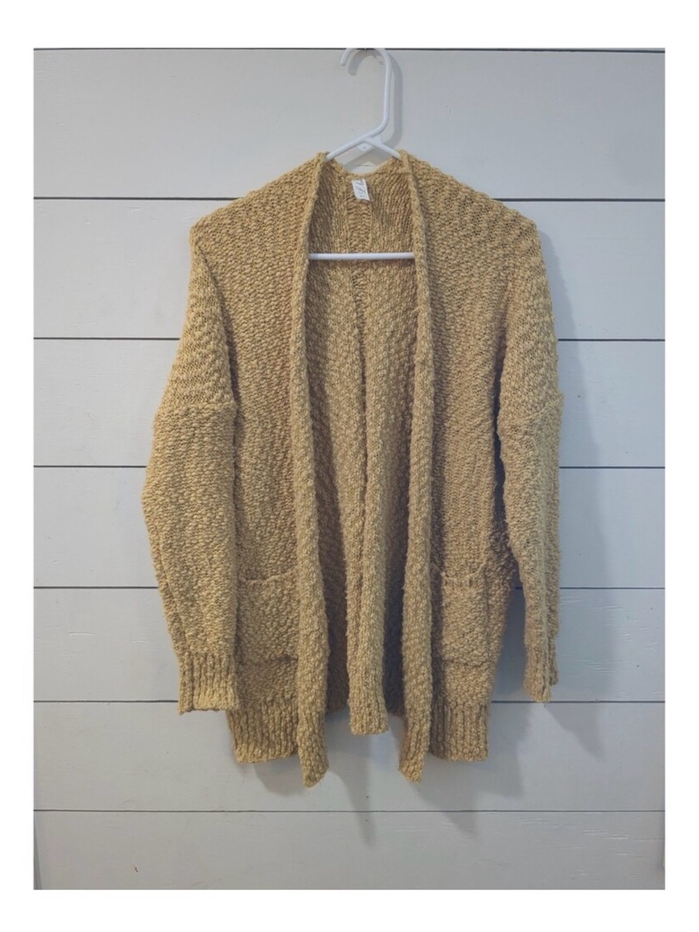 Open-Front Chunky Knit Cardigan Sweater - Tan